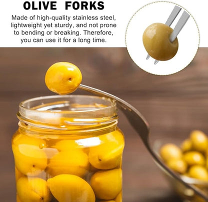 4 Pcs Pickle Fork and Olive Spoon Set, 7.48Inch Olive Spoons with Holes, 8.07Inch Pickle Forks, for the Jar, Suitable for Olives Pickles Onion Cucumber(COLOR:Silver)