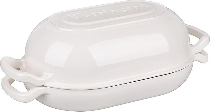 VORRINGARD Enameled Cast Iron Sourdough Bread Oven, Dutch Oven, Loaf Cast Iron Bread Pan for Homemade Bread Baking, Meatloaf Pan with Lid, 5QT, White