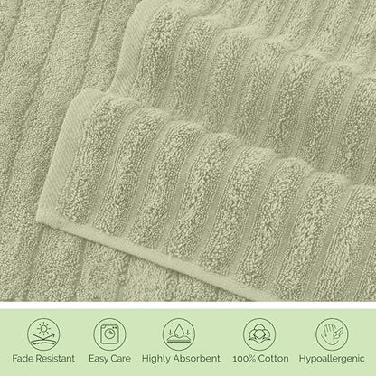 Elegant Comfort 100% Turkish Cotton Corduroy Ribbed Luxury Washcloths 6 Pack Soft 13 x 13 Inch - Higly Absorbent, Durable, Quick Dry, Spa Premium Hotel Quality for Bathroom or Travel, Mint Green
