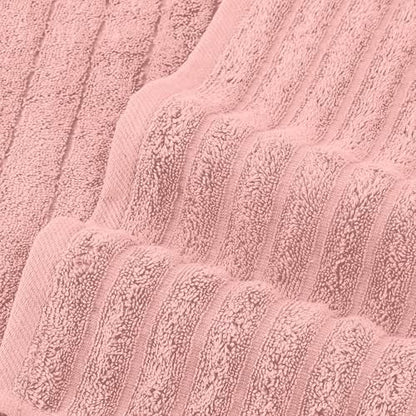 Elegant Comfort 100% Turkish Cotton Corduroy Ribbed Luxury Bath Towels 6-Piece Set, Premium Feel - Quick Dry, Highly Absorbent, Contains 2 Bath Towels, 2 Hand Towels, and 2 Washcloths, Dusty Rose