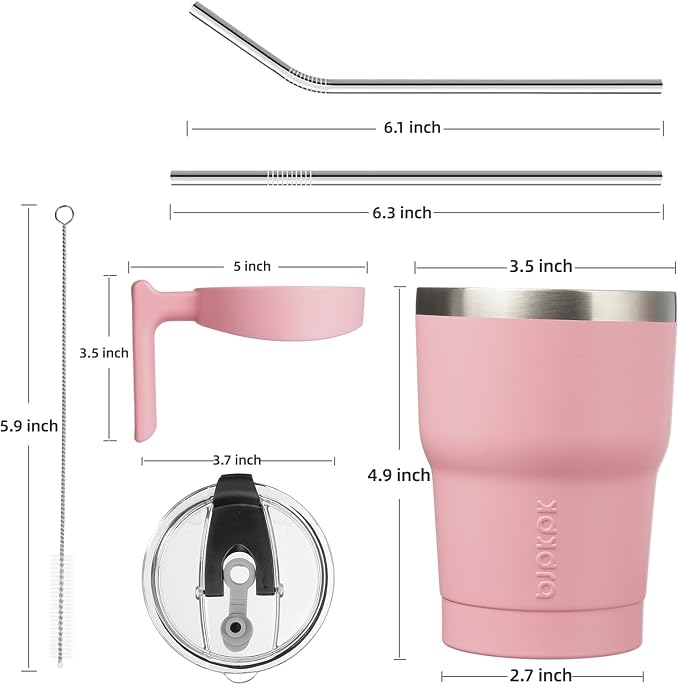 BJPKPK 10oz Tumbler With Handle Insulated Tumbler Cups With Lid And Straw Reusable Stainless Steel Double Wall Travel Mugs,Light Pink