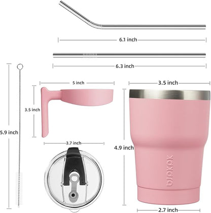 BJPKPK 10oz Tumbler With Handle Insulated Tumbler Cups With Lid And Straw Reusable Stainless Steel Double Wall Travel Mugs,Light Pink