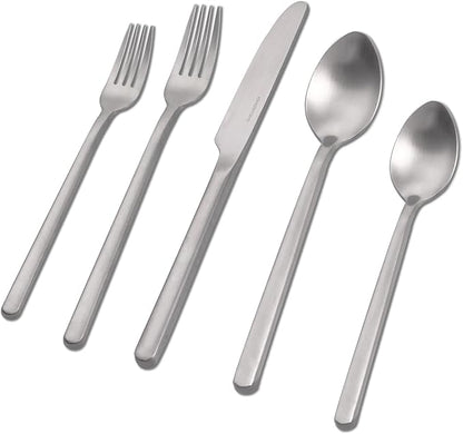 KINGSTONE 40 Piece Silverware Set, Flatware Set for 8, 18/10 Stainless Steel Cutlery Set Mirror Polished Modern Design Dishwasher Safe, Matte Silver