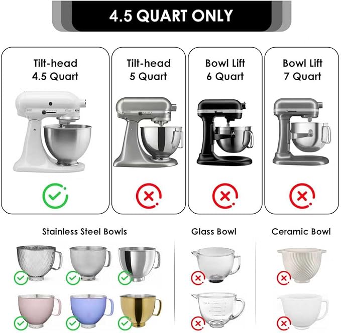 Silicone Bowl Liner with Lid for KitchenAid 4.5-Qt Tilt-Head Bowls Only, 2mm Extra-Thick Premium Silicone, Built-In Air Vent for Dough Proofing, Dishwasher Safe, BPA-Free