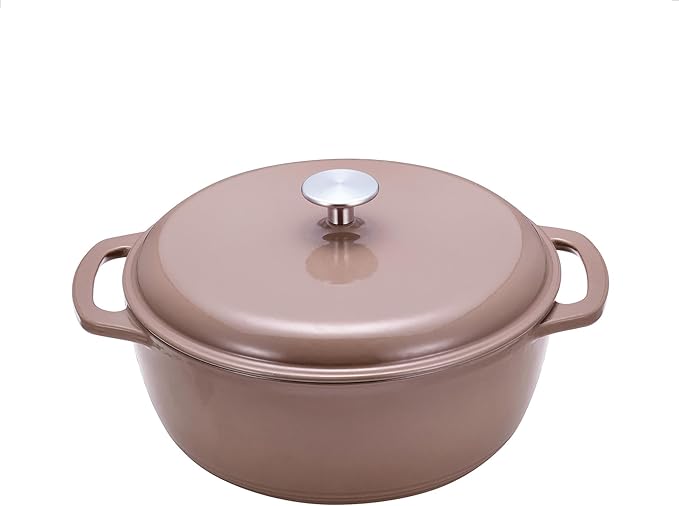 Amazon Basics Cast Iron Dutch Oven Pot with Lid, Enameled, Dual Handles, Heavy-Duty, Medium, 6-Quart, Clay