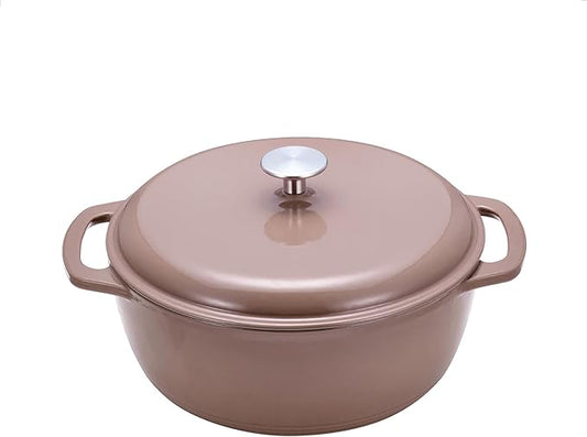 Amazon Basics Cast Iron Dutch Oven Pot with Lid, Enameled, Dual Handles, Heavy-Duty, Medium, 6-Quart, Clay
