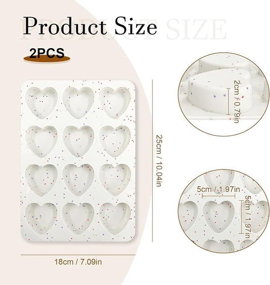 2 Inch Small Heart Shaped Silicone Molds, 12-Cup Cavity Baking Pan for Valentine's Day Muffins, Cupcakes, Chocolate, Tartlets, Egg Bites 2 Pack
