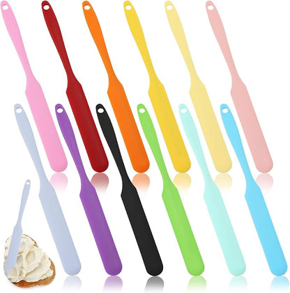 12 Pieces Silicone Jar Spatula, Heat-resistant Jar Scraper Bulk with Long Handle, 9.4 Inch Non-stick Cream Jam Spreader Narrow Kitchen Gadget for Butter, Cake, Blender, Dough