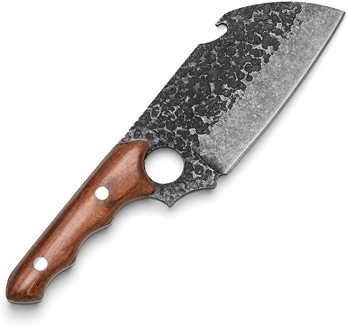 COOLINA Shark Compact Cleaver, Hand-Forged High-Carbon Steel, 5.8 Inch Blade, Wooden Handle, for Chopping Meat, Joints & Bones