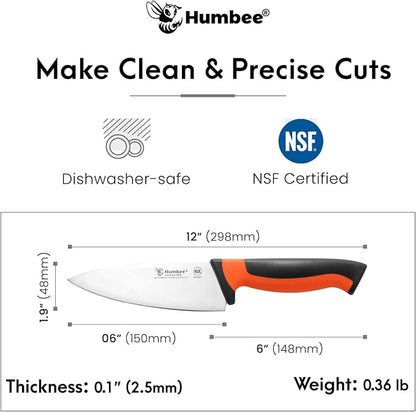 6-Inch Chef Knife, NSF Certified Razor-Sharp High Carbon Stainless Steel Blade – Ergonomic Color Coded Handle, Non-Slip Grip Kitchen Knife, DT-10 Series, Orange