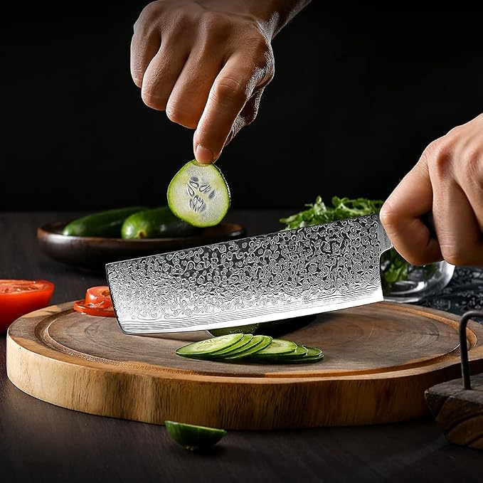 FANTECK 7" Nakiri Knife,Vegetable Meat Cutting Knife,Pro Kitchen Knife Damascus VG10 67-layer Stainless Steel Extra Sharp Chef Nakiri Knives -Ergonomic Pakka Wood Handle(Gift Box& Plastic sheath)