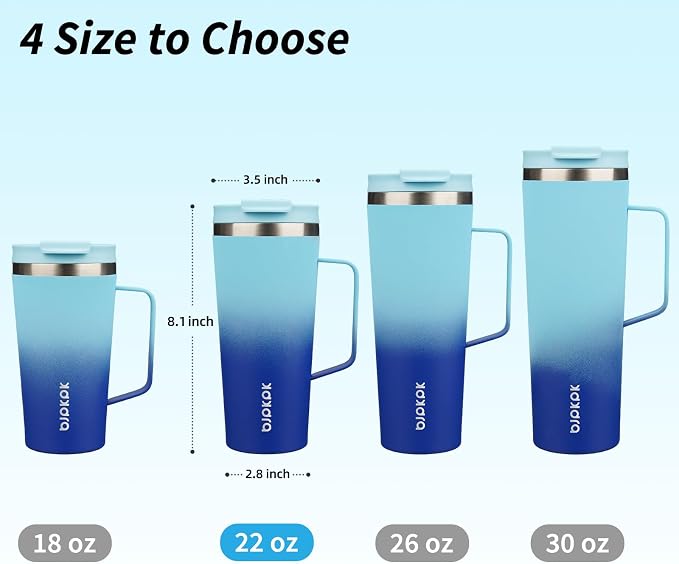 BJPKPK Insulated Tumbler with Handle, 22oz Insulated Tumblers with Lid and Straw, Stainless Steel Metal Water Bottles, Coffee Travel Mugs, Cups, Sky
