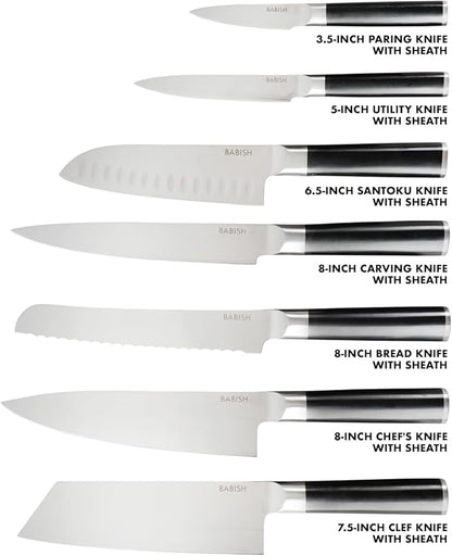 Babish 14-Piece Full Tang Forged Kitchen Knife Set – High-Carbon 1.4116 German Steel Cutlery with Protective Sheaths – Professional Chef Knife Set
