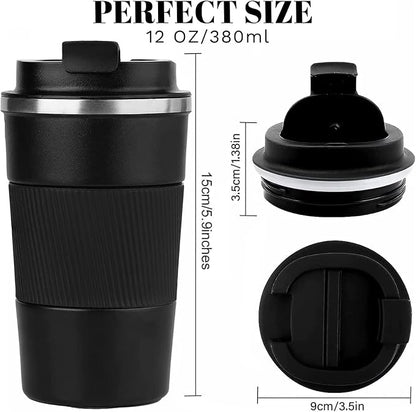 YINBAOGE Insulated Travel Coffee Mug, Spill & Leak Proof, Portable To Go Camping Stainless Steel Coffee Tumbler, Reusable Thermal Coffee Cup with Lid for Hot & Cold Drinks (Black, 12 OZ)