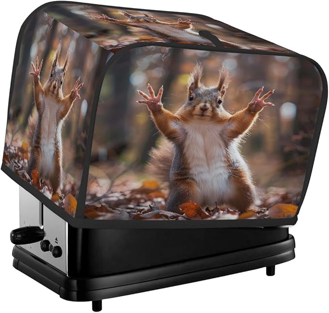 Animal Squirrel Toaster Cover 2 Slice Wide Slot Washable Toaster Covers | Funny Art Dust and Fingerprint Protection Bread Maker Covers for Kitchen Accessories Decor Bakeware Women Gift