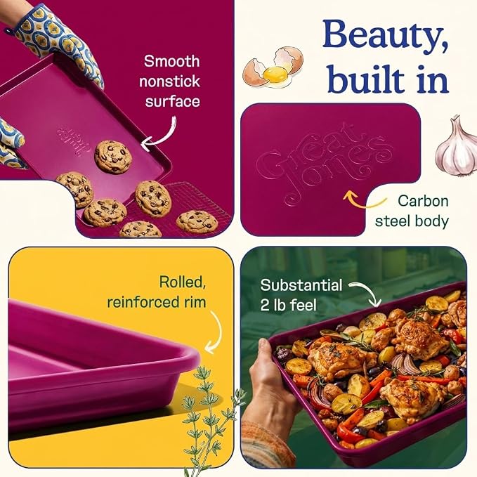 Great Jones Holy Sheet Pan (Raspberry) | Nonstick, Half-Sheet Pan | Aluminized Steel, 18.5" x 13.5" | For Baking, Roasting, & Broiling | Premium Bakeware with Even Heat Distribution | Dishwasher-Safe