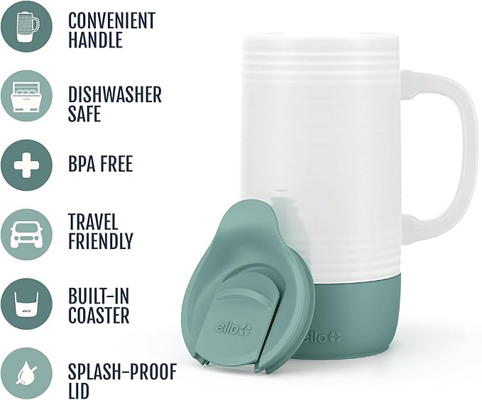 Ello Jane 18oz Ceramic Travel Mug with Handle, Splash-Resistant Slider Lid and Built-in Coaster, Perfect for Coffee and Tea, BPA Free, Dishwasher Safe, Gift for Him Her Birthday, Alligator