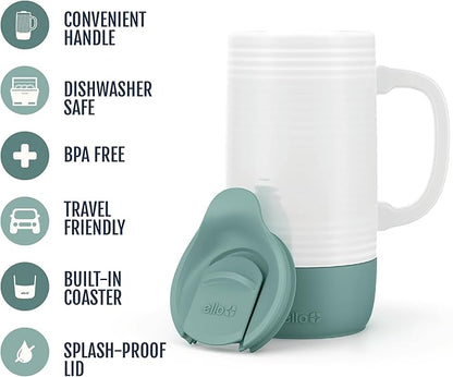 Ello Jane 18oz Ceramic Travel Mug with Handle, Splash-Resistant Slider Lid and Built-in Coaster, Perfect for Coffee and Tea, BPA Free, Dishwasher Safe, Gift for Him Her Birthday, Alligator
