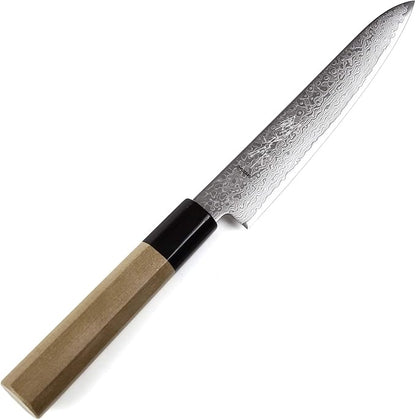 Japanese Petty Knife Damascus ZA18 69 Layer Octagonal Magnolia Wood Handle, 6-inch (150mm)