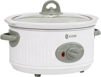 4.0 Quart Slow Cooker with Ceramic Nonstick Coating, 3 Heat Settings, Cool Touch Handles, Safe Tempered Glass Lid, Dishwasher Safe for Easy Cleanup, Ivory White