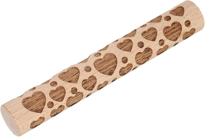 HARFINGTON Wood Clay Roller 4" Heart Pattern Rolling Pins Wood Rollers Pottery Tools Wood Grain Texture Rollers for Clay Baking Dough Playdough DIY