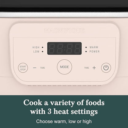 MAGNIFIQUE 6 Quart Programmable Slow Cooker Removable Healthy Nonstick Pot - Small Kitchen Appliance for Family Dinners - Serves 6+ People - Heat Settings: Keep Warm Pink