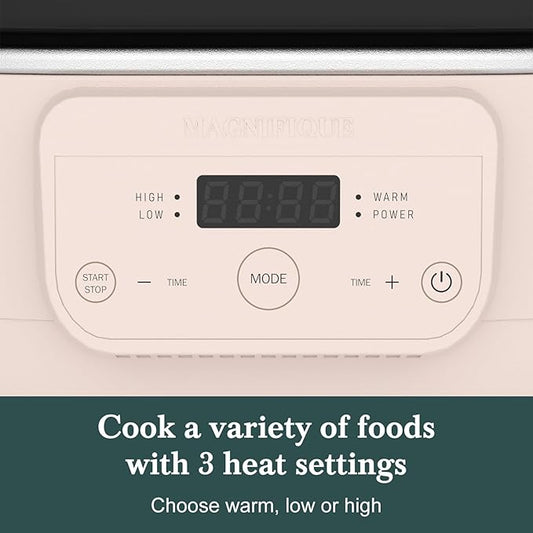 MAGNIFIQUE 6 Quart Programmable Slow Cooker Removable Healthy Nonstick Pot - Small Kitchen Appliance for Family Dinners - Serves 6+ People - Heat Settings: Keep Warm Pink