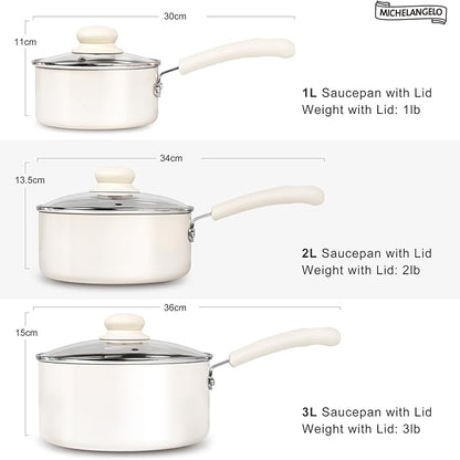 MICHELANGELO Nonstick Saucepan with Lid, Ceramic Sauce Pan Sets, Easy to Clean Sauce Pans, Multi-Purpose Cooking Pots, 3QT, White