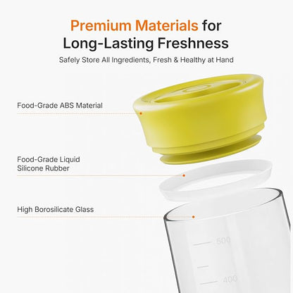 Airtight Glass Storage Jar with Rotary Lid, 17oz Borosilicate Decorative Glass Container Jar with Measurement Marks, Wide Mouth Mason Jar for Coffee Beans, Overnight Oats, Sugar, Snacks, Nuts