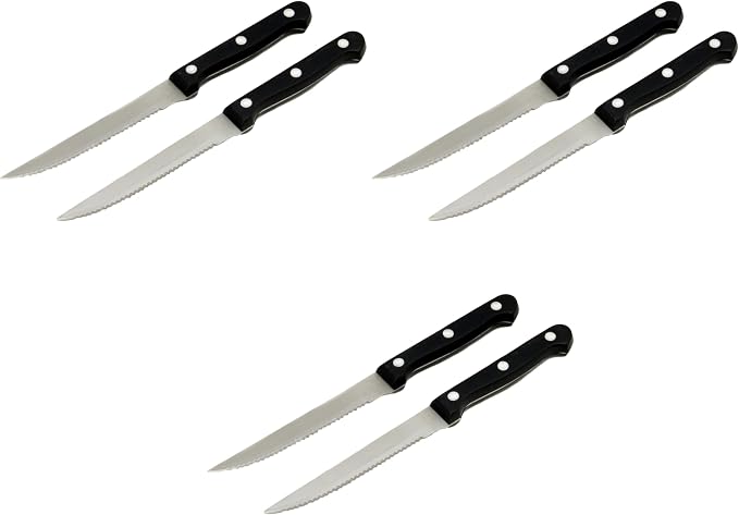 Chef Craft Select Steak Knife Set, 4.5 Inch Blade 8.25 Inches In Length 2 Piece Set, Stainless Steel/Black (Pack of 3)
