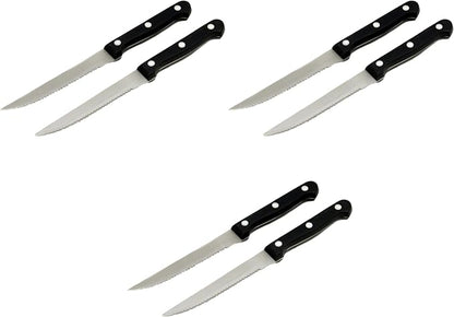 Chef Craft Select Steak Knife Set, 4.5 Inch Blade 8.25 Inches In Length 2 Piece Set, Stainless Steel/Black (Pack of 3)