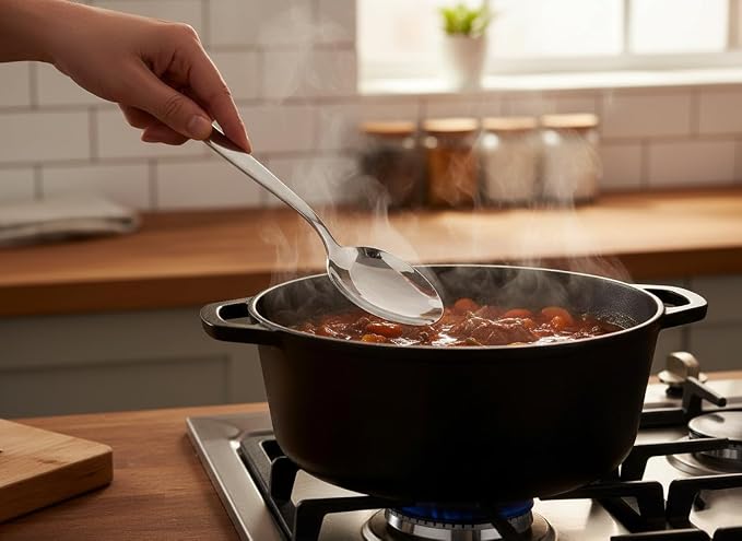 8 Inch Kunz Small Sauce Spoon Regular | 18/10 Stainless Steel Solid Chef Spoon for Plating, Drizzling & Serving, Dishwasher Safe