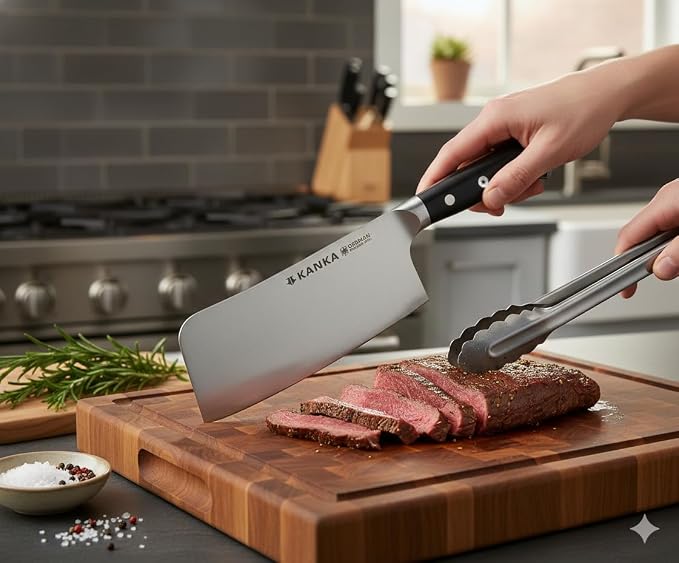 KANKA 7 inch Meat Cleaver Knife – Professional Knife for BBQ & Kitchen, Ergonomic Handle Stainless Steel Butcher for Meat, Fish & Bone Cutting - Heavy Duty Chef Chopper Razor Sharp & Rust-Resistant