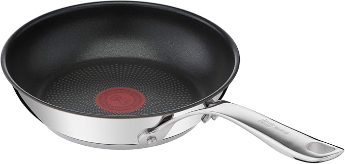 T-Fal x Jamie Oliver Nonstick Coated Stainless Steel Pans 8", 9.5" & 11", Frypan Set Induction Compatible, Oven Safe up to 500°F, Chef's Stainless Steel Skillet, Frying Pan, Silver