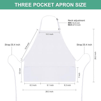 Jubatus 2 Pack 3 Pockets Adjustable Bib Apron Chef Kitchen Cooking Aprons for Women Men, White