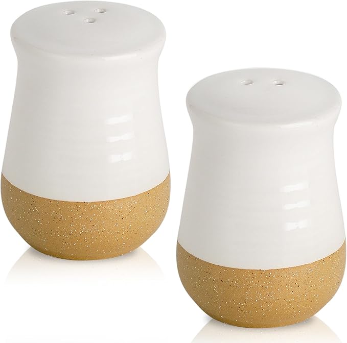 Hasense Salt and Pepper Shakers Set, Ceramic White Salt Shaker for Kitchen Counter, Cute Pepper Shakers, Refillable Spice Shaker Set for Kitchen Counter, Farmhouse Home Kitchen Decor