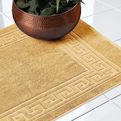 Superior Heavyweight Cotton Bath Mats, Bath Rugs For Bathroom Accessories, Washable Rug For Shower, Bath, Toilet, Modern Decor, No Backing, Luxury Hotel And Spa Quality, Set of 2, 22" x 35", Gold
