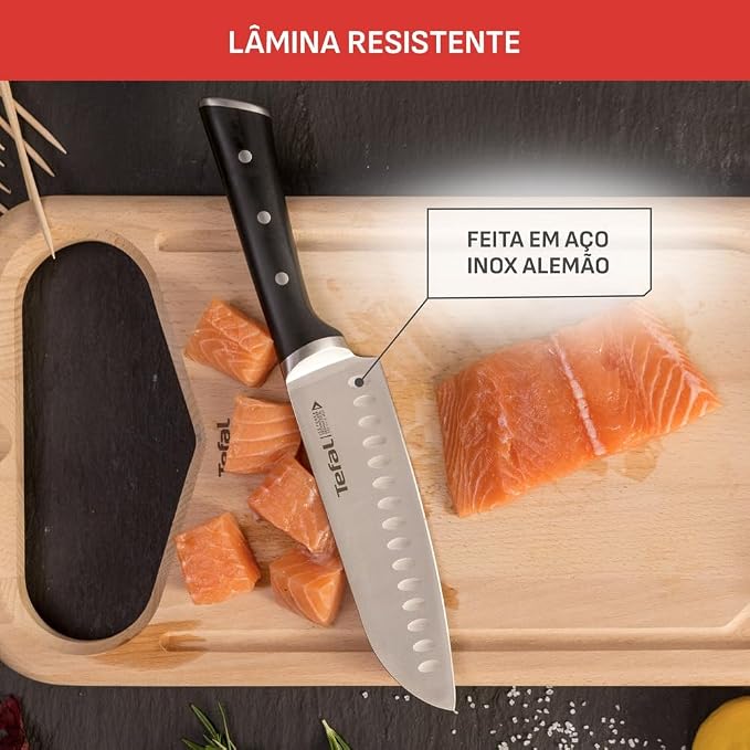 Tefal K2320614 Ice Force Stainless Steel Santoku Knife Premium Design, Long Lasting Performance,Silver/Black,- 18cm