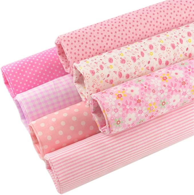 7 Pieces Cotton Fabric Plain Print (20"x20"), Comfortable Patchwork Quilting Fabric, Pretty Flower Pattern Material for Quilting, Artcraft - Pink