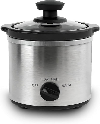 Mini Slow Cooker, 0.65 Qt Capacity small slow cooker, Ceramic Pot, Nutrient Loss Reduction, For Sauces, Stews & Dips, Round (ss with temp. knob)