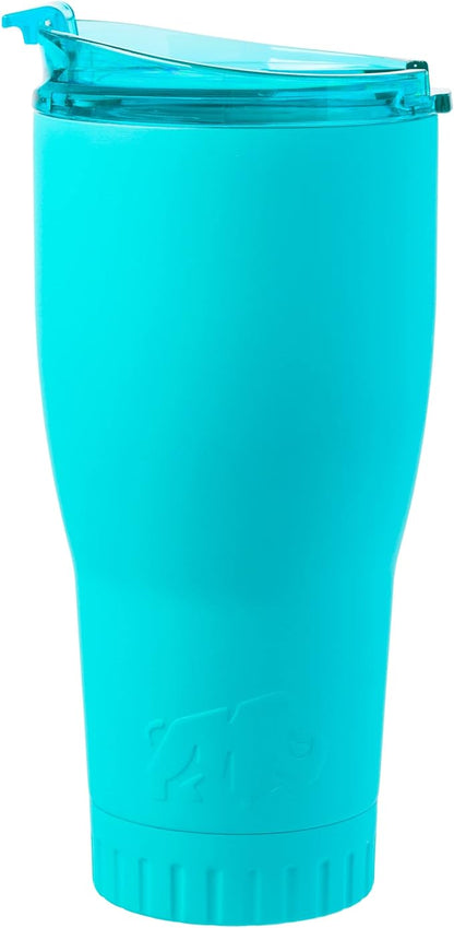 Silver Buffalo Double Walled Vacuum Insulated Stainless Steel Tumbler With Flip Top Lid Keeps Hot and Cold, Travel Coffee Mug Leakproof Lid, 30 Ounces, Matte Teal Blue