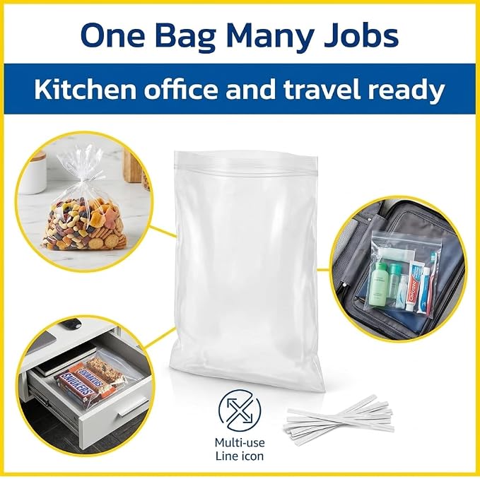 1 Gallon Storage Bags with Twist Ties, 300 Count - Clear Plastic Food Storage Bags for Sandwiches, Snacks, Fruit, Produce & Freezer