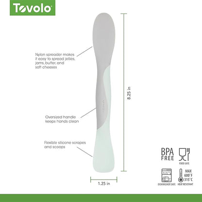 Tovolo Mini Scoop and Spread Tool for Kitchen Meal Prep Small Sandwich Spreader Spatula for Peanut Butter Jelly, Silicone BPA Free Dishwasher Safe Scooper Spreader, Blue Haze and Oyster Gray