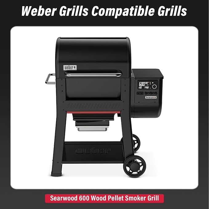 Utheer Front Folding Grill Table for Weber Searwood 600 – 23" x 12.5" Large Front Shelf with Stainless Steel Basin, Works Cutting Board, Lid & 5 Hooks, Heavy-Duty Weber Searwood 600 Accessories