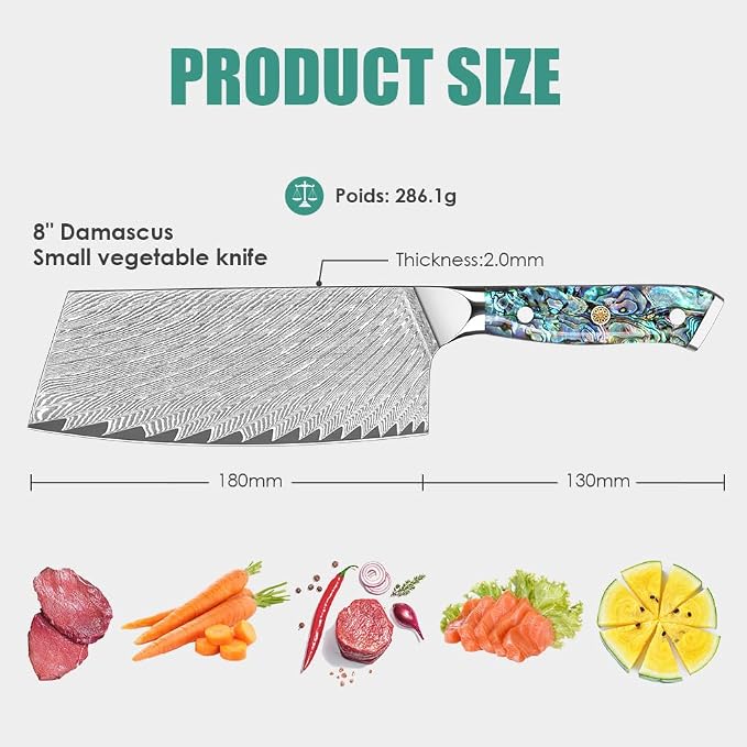 KEENZO Meat Cleaver Knife 7 inch, Razor Sharp Professional Chef Knife, Hand Forged Kitchen Knives, Japanese 67-Layers Damascus Steel Cooking Knife, Ergonomic Abalone Shell Resin Handle,Gift Box