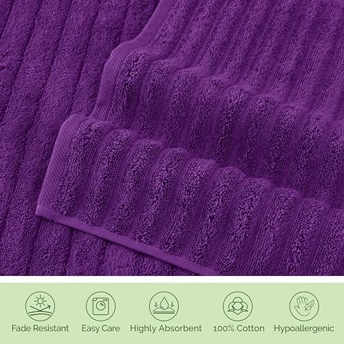 Elegant Comfort 100% Turkish Cotton Corduroy Ribbed Luxury Washcloths 6 Pack Soft 13 x 13 Inch - Higly Absorbent, Durable, Quick Dry, Spa Premium Hotel Quality for Bathroom or Travel, Purple