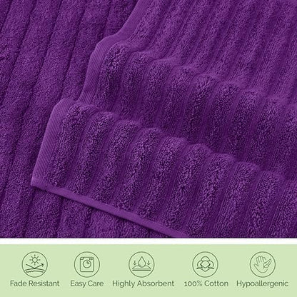 Elegant Comfort 100% Turkish Cotton Corduroy Ribbed Luxury Washcloths 6 Pack Soft 13 x 13 Inch - Higly Absorbent, Durable, Quick Dry, Spa Premium Hotel Quality for Bathroom or Travel, Purple