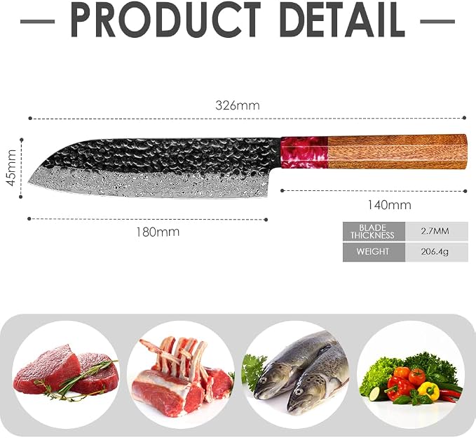 COOKLET'S Damascus Santoku Knife, Japanese VG10 Steel Core Kitchen Knife, Ultra Sharp Professional Chopping Cooking Knife, G10 Ergonomic Handle with Luxury Gift Box
