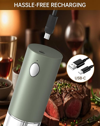 CIRCLE JOY Electric Salt and Pepper Grinder Set Rechargeable Salt and Pepper Mills with Storage Base, Adjustable Coarseness and LED White Light, Washable 95ml Container, Green