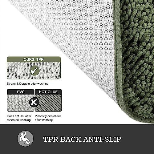 Yeaban Chenille Olive Green Bathroom Rug 36"x60",Non-Slip Rubber Backing